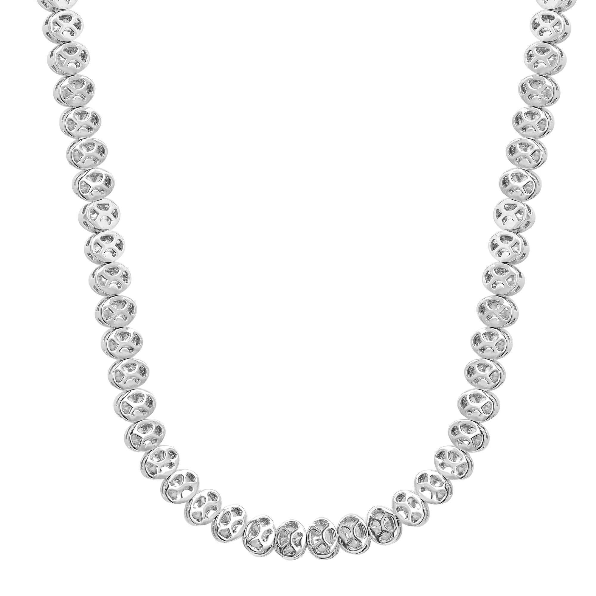 Modern Bezel Set Oval Cut Diamond Tennis Necklace 18K White Gold 7.94Cttw 17 Inches For Sale