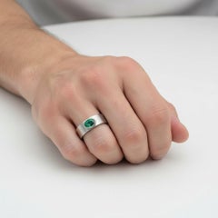 Bezel Set Oval Emerald Wide Matte Band silver, gold