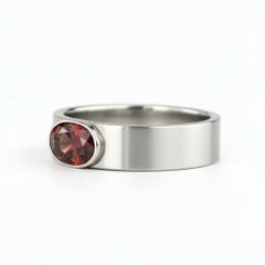 Bezel Set Oval Garnet Wide Matte Band silver, gold