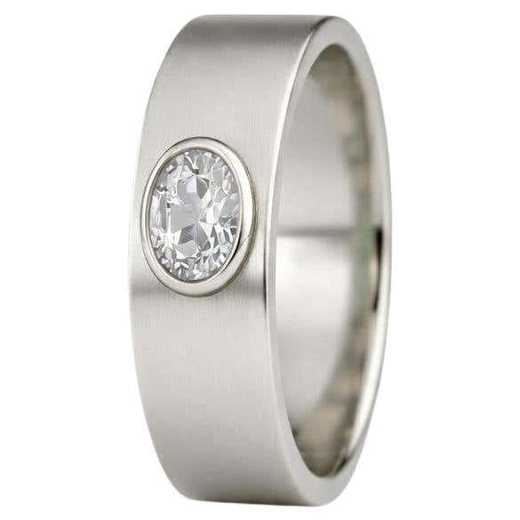 Customizable Bezel Set Oval Moissanite Wide Matte Band silver, gold For ...