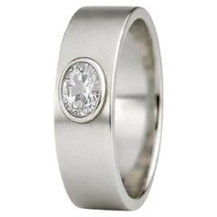 Bezel Set Oval Moissanite Wide Matte Band silver, gold