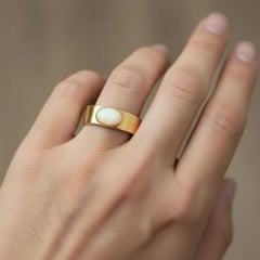 Bezel Set Oval Opal Wide Matte Band silver, gold