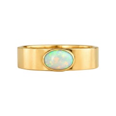 Bezel Set Oval Opal Wide Matte Band silver, gold