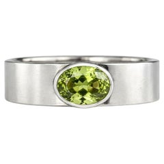 Bezel Set Oval Peridot Wide Matte Band silver, gold