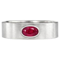 Bezel Set Oval Ruby Wide Matte Band silver, gold