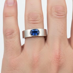 Bezel Set Oval Sapphire Wide Matte Band silver, gold