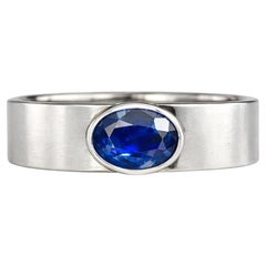Bezel Set Oval Sapphire Wide Matte Band silver, gold