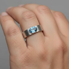 Bezel Set Oval Topaz Wide Matte Band silver, gold