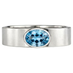 Bezel Set Oval Topaz Wide Matte Band silver, gold