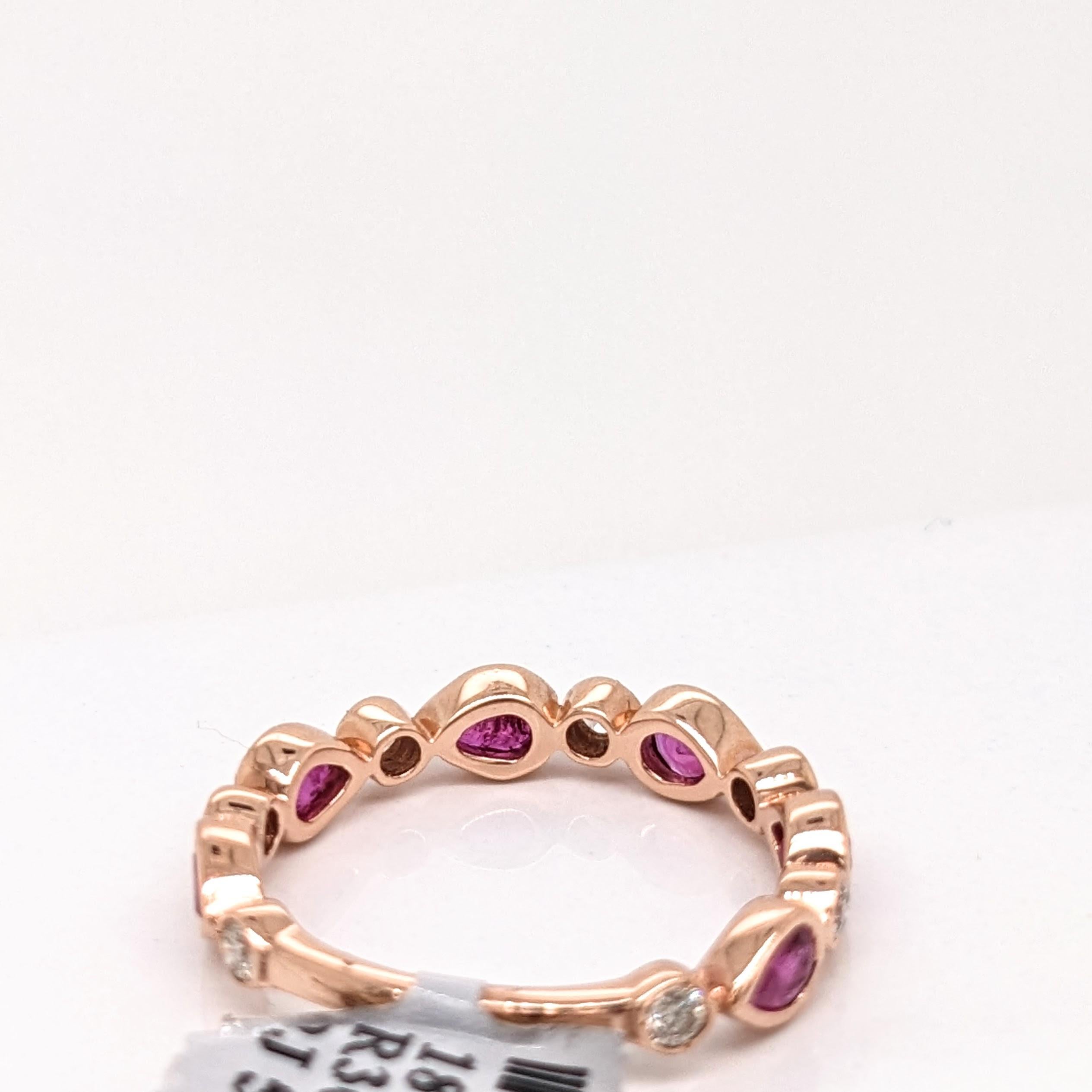 Women's Bezel Set Pear Shape Ruby Band Ring w Natural Diamonds in Solid 14k Rose Gold For Sale