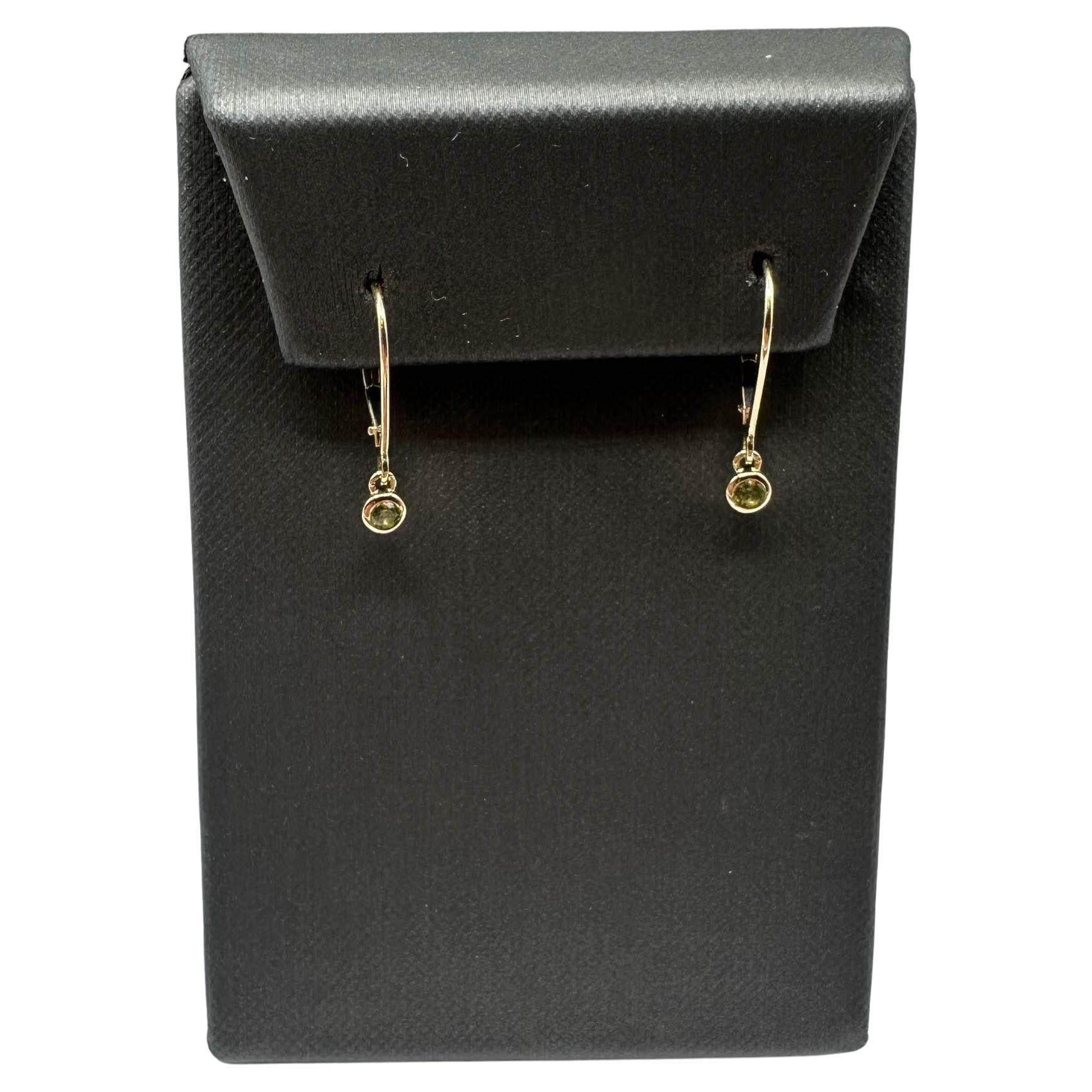 Bezel Set Peridot Drop Earrings in 14kt Yellow Gold - 0.16ctw, Lever Backs