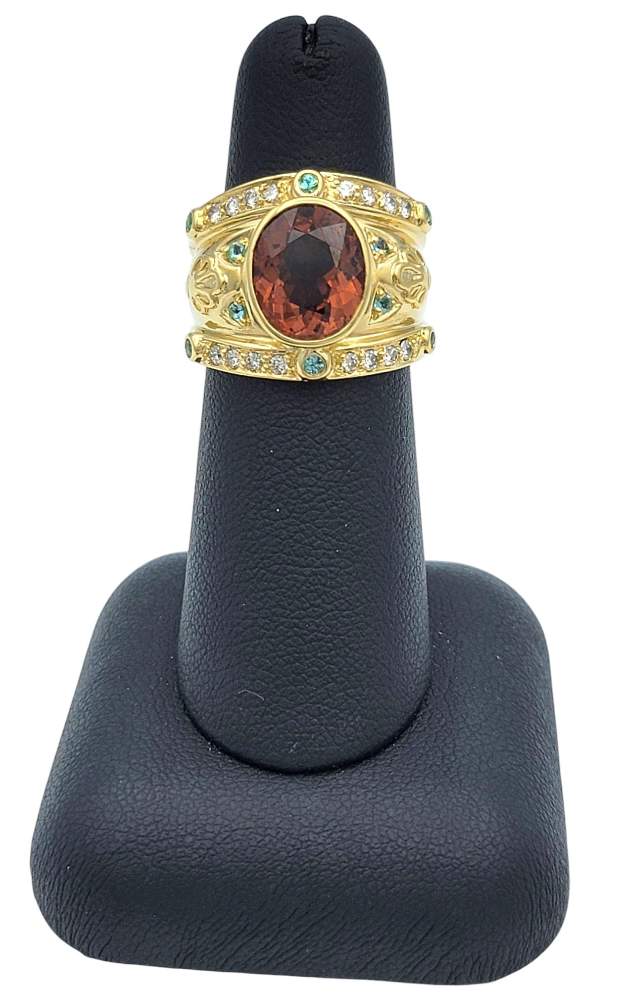 Bezel Set Pink and Blue Tourmaline Etruscan Style 18K Band Ring with Diamonds For Sale 4