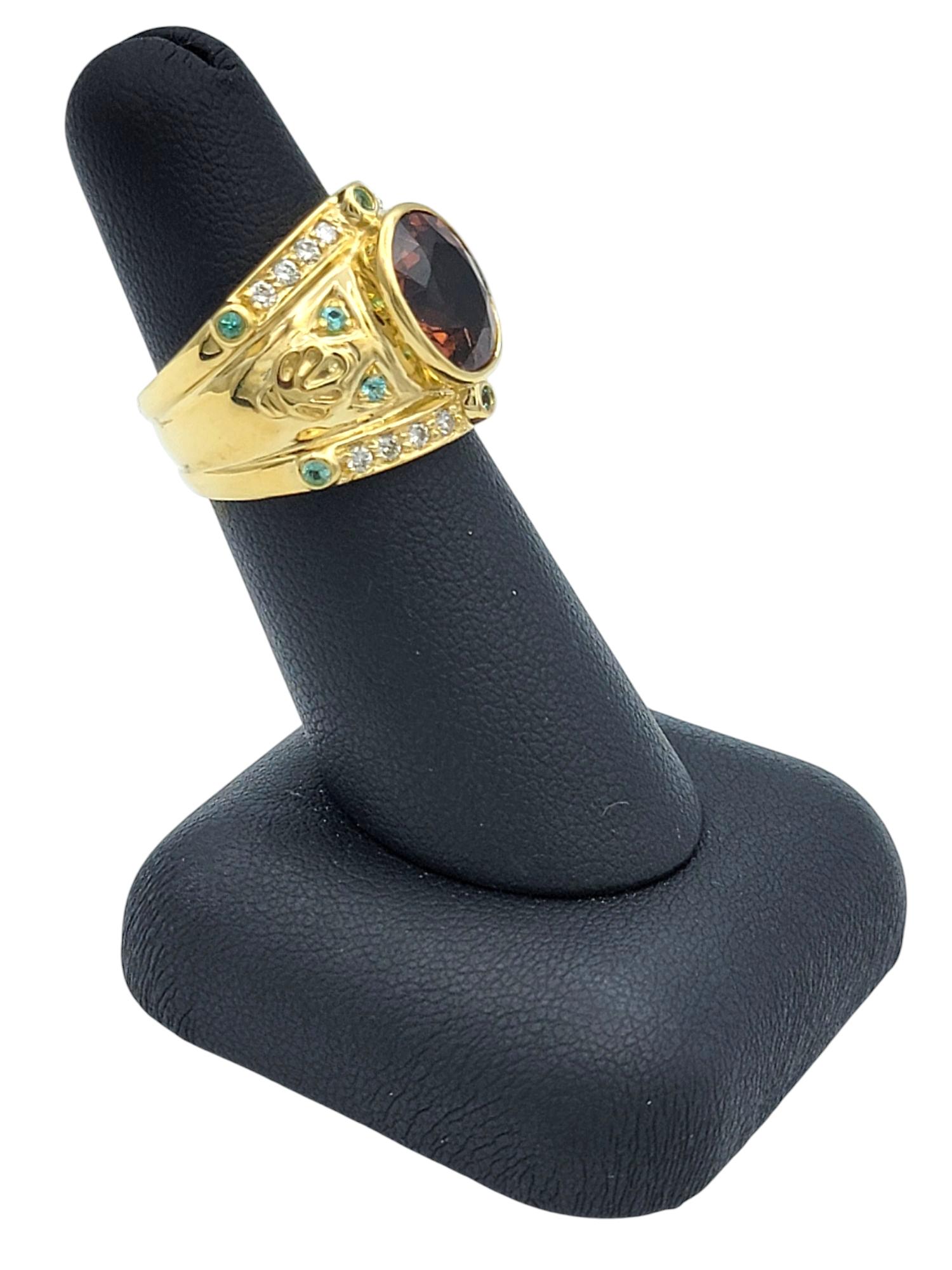 Bezel Set Pink and Blue Tourmaline Etruscan Style 18K Band Ring with Diamonds For Sale 5