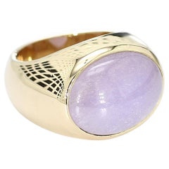 Ring aus 14k Gelbgold mit rosa Jade-Cabochon in Lünettenfassung - Größe 6,75