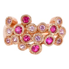 Bezel Set Pink Sapphire and Ruby Ring in 14 Karat Rose Gold with Milgrain