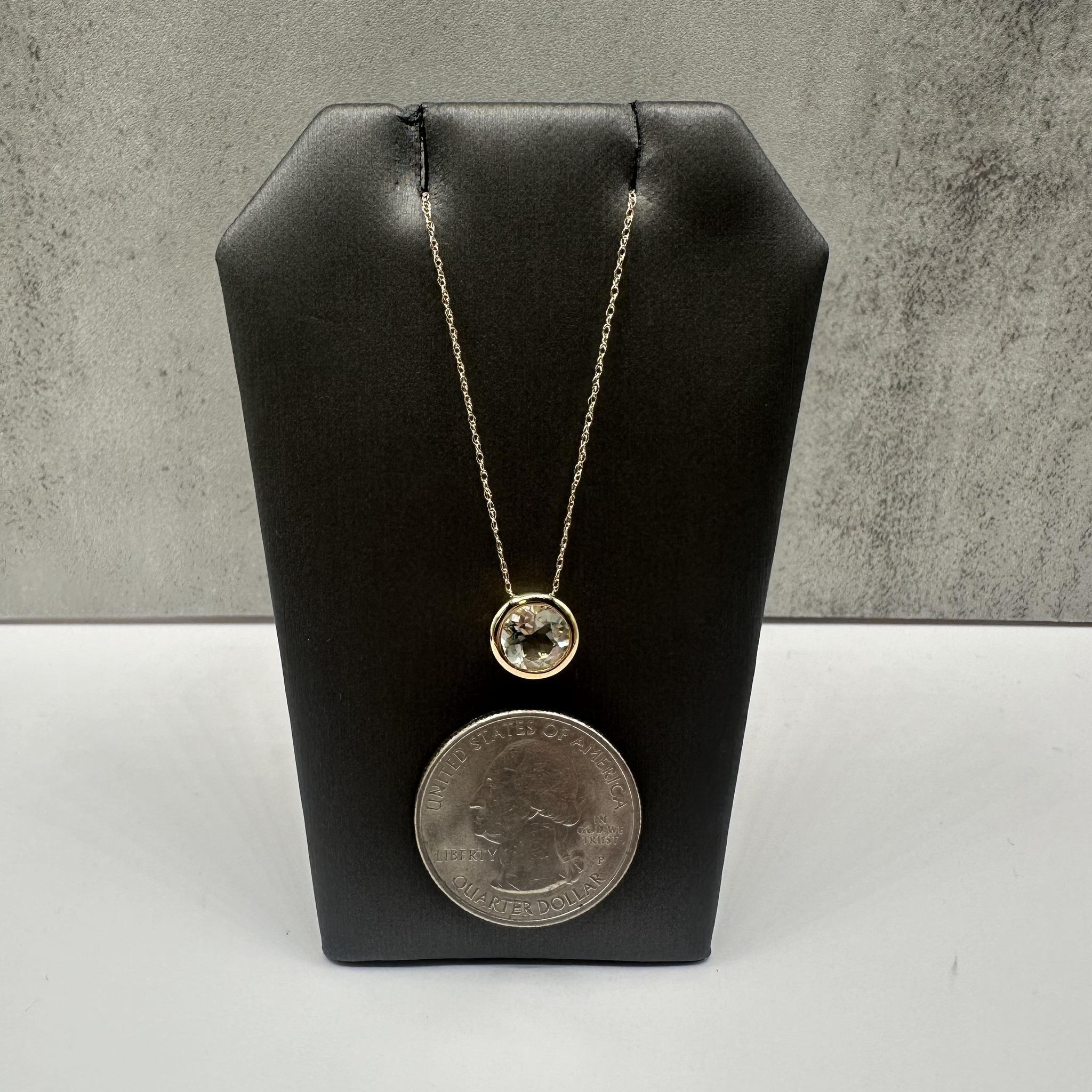 Women's Bezel Set Prasiolite Necklace in 10kt Yellow Gold - 7mm Round, 18