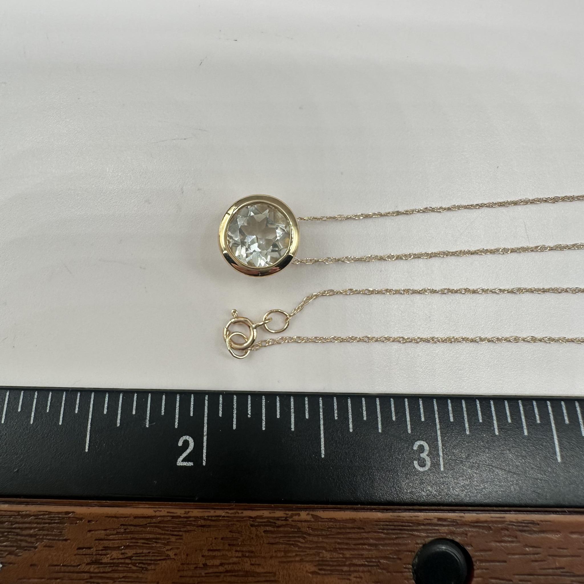 Bezel Set Prasiolite Necklace in 10kt Yellow Gold - 7mm Round, 18