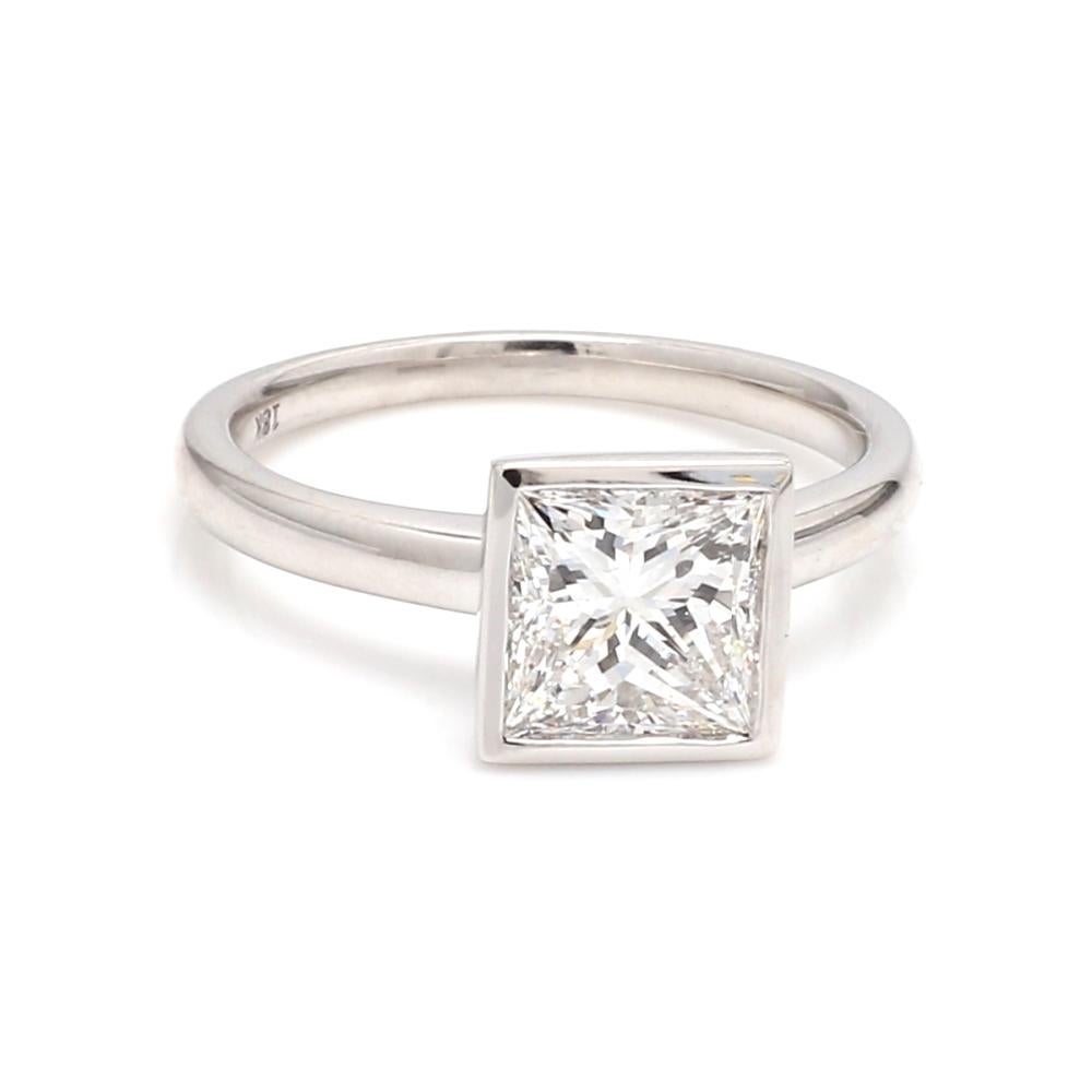 Bague à diamant princesse sertie d'un chaton - Certifiée GIA Excellent état - En vente à Scottsdale, AZ