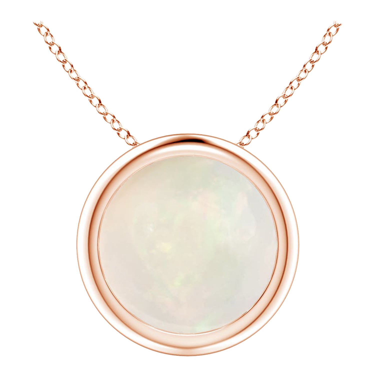 Bezel-Set Round 1.15 ct Opal Solitaire Pendant in 14K Rose Gold (Size-8mm) For Sale