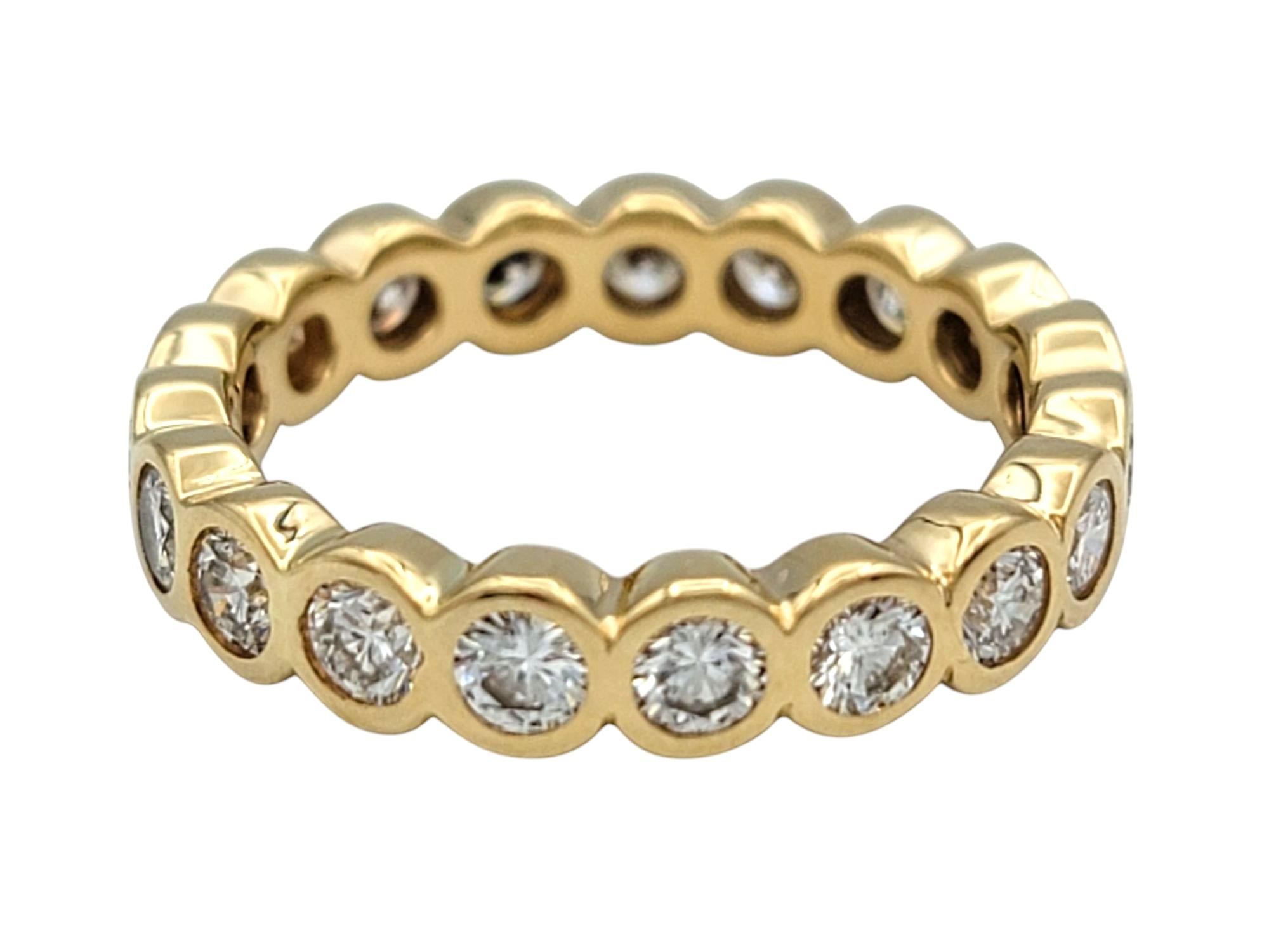 Round Cut Bezel Set Round Brilliant Cut Diamond Eternity Band in 14 Karat Yellow Gold For Sale