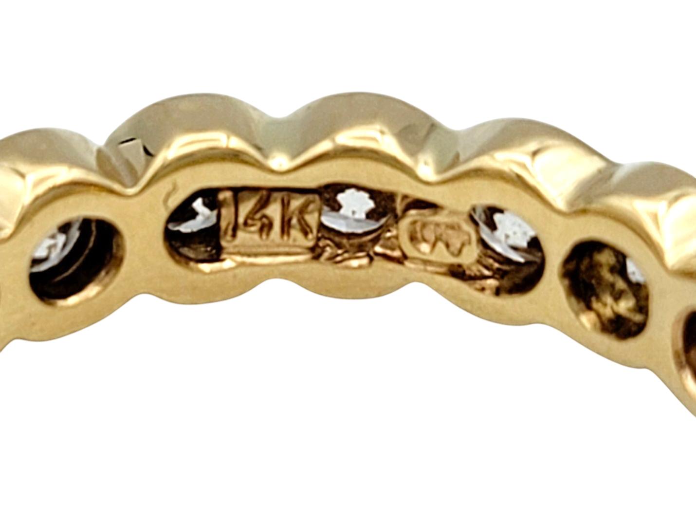 Women's or Men's Bezel Set Round Brilliant Cut Diamond Eternity Band in 14 Karat Yellow Gold For Sale