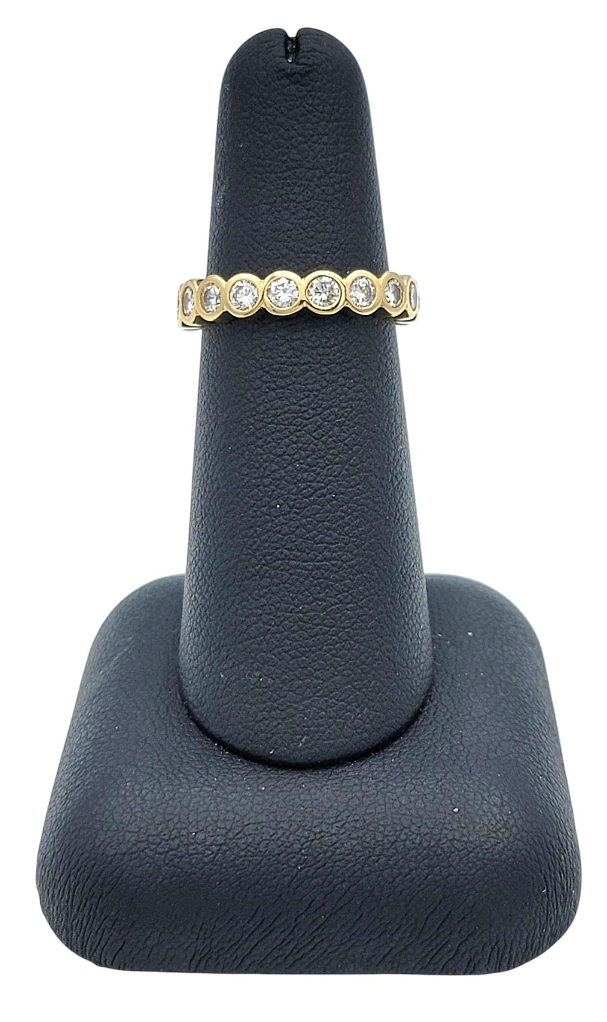 Bezel Set Round Brilliant Cut Diamond Eternity Band in 14 Karat Yellow Gold For Sale 3
