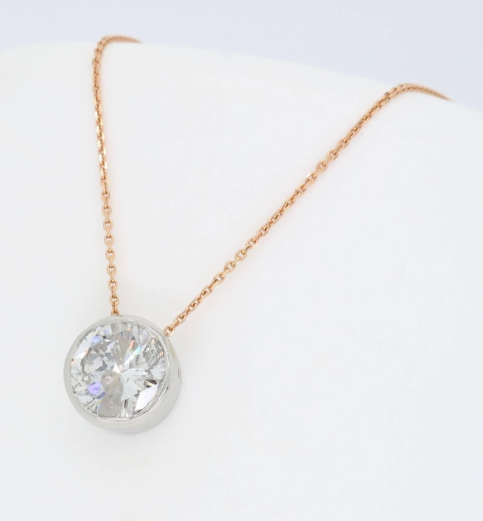 Bezel Set Round Brilliant Cut Diamond Pendant In New Condition In Webster, NY