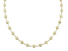 Bezel Set Round Brilliant Diamond Station Necklace in 18 Karat Yellow Gold