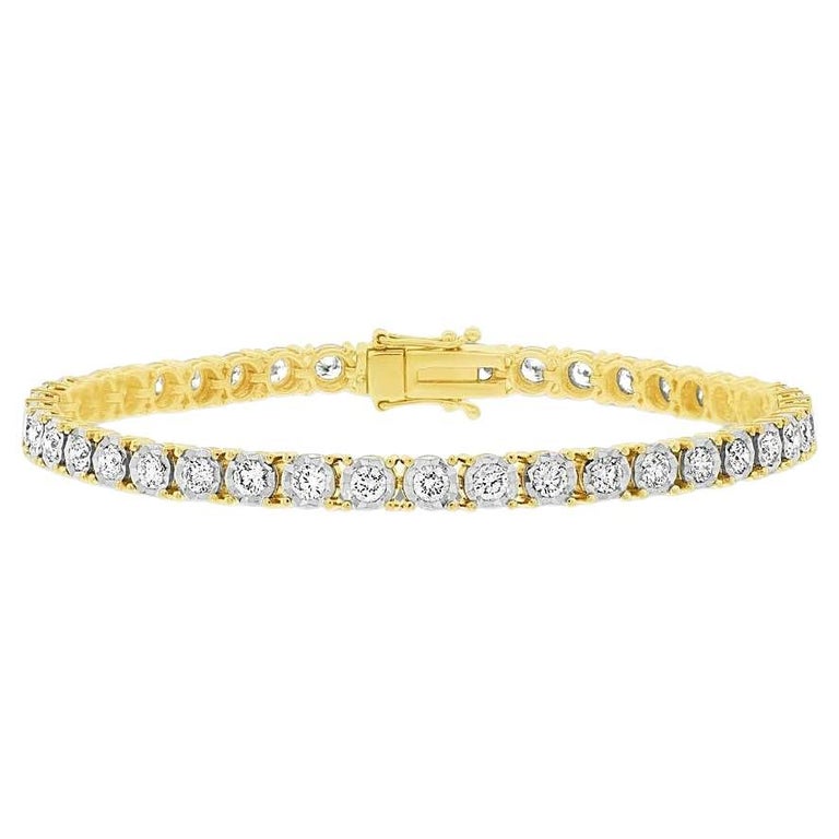 Bezel Set Round Cut Diamond 3.00 TCW Yellow Gold Tennis Bracelet For