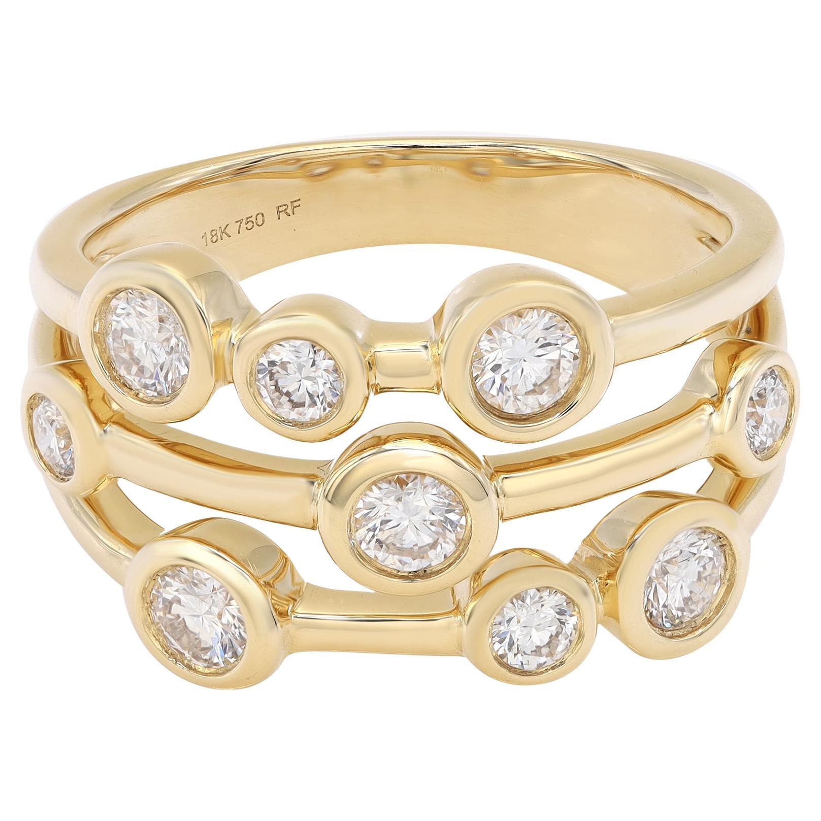 Bezel Set Round Cut Diamond Fancy Ring 18K Yellow Gold 0.69Cttw Size 6.75 For Sale