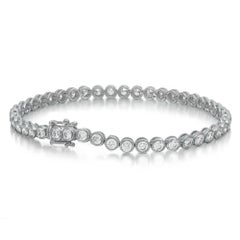 Bezel Set Round Cut Diamond Tennis Bracelet 18K White Gold 3.97Cttw 7 Inches