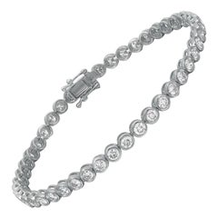Pulsera de tenis con diamantes de corte redondo engastados en bisel 18K Oro blanco 3.97Cttw 7 Pulgadas