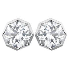 Bezel Set Round Cut Lab Grown Diamond Stud Earrings 14K White Gold 3.18Cttw