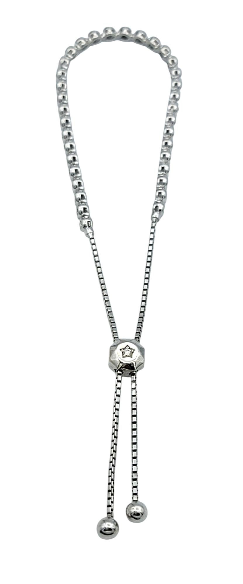 De las mujeres Pulsera ajustable estilo bolo de oro blanco de 14 quilates con diamantes redondos engastados en bisel en venta