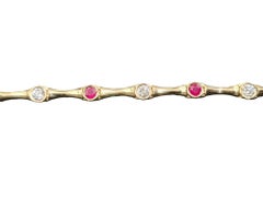 Bezel Set Round Diamond and Ruby Link Bracelet Set in 14 Karat Yellow Gold