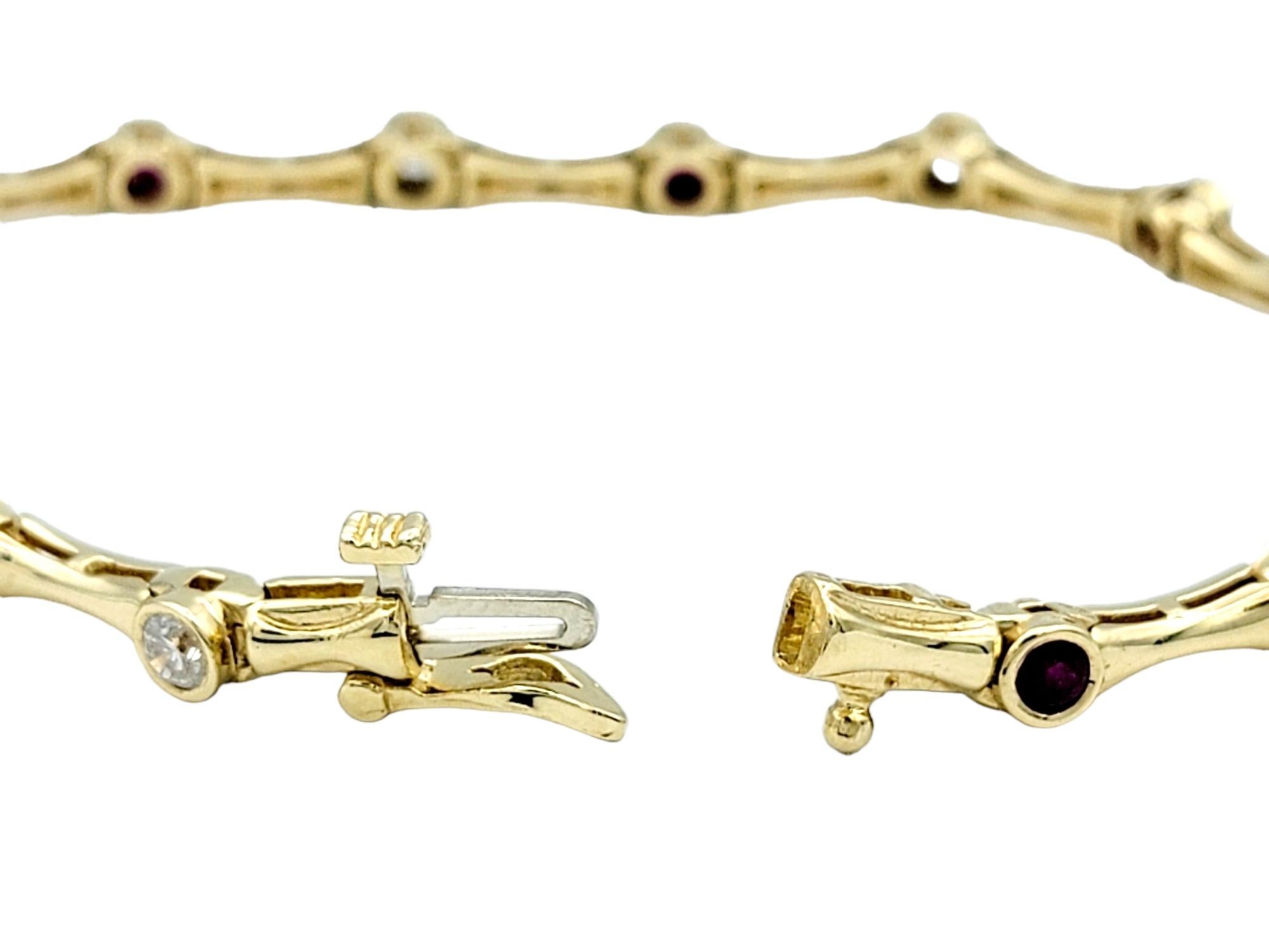 Round Cut Bezel Set Round Diamond and Ruby Link Bracelet Set in 14 Karat Yellow Gold For Sale