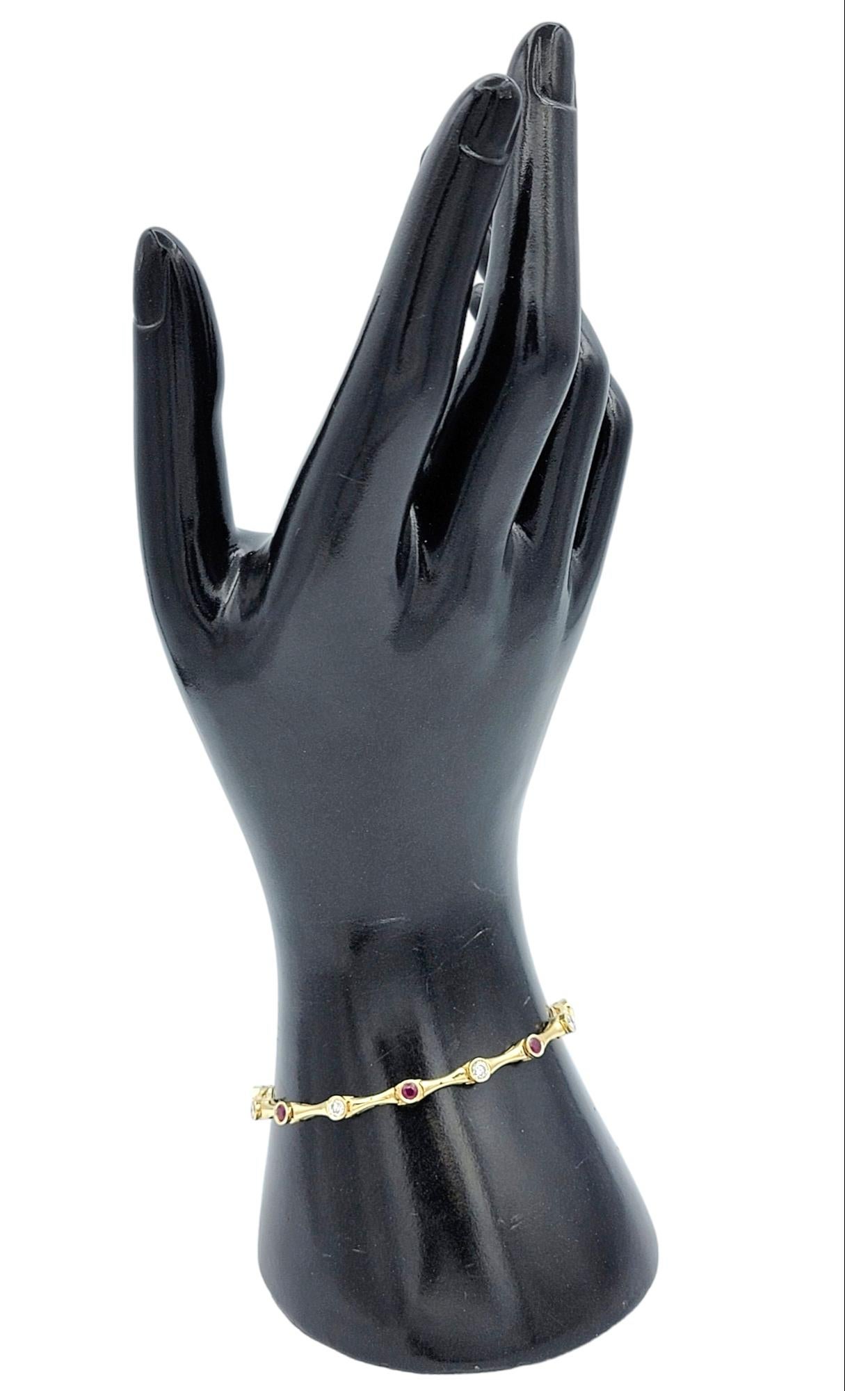 Bezel Set Round Diamond and Ruby Link Bracelet Set in 14 Karat Yellow Gold For Sale 1