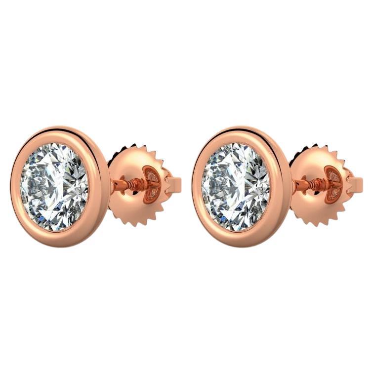 Bezel-Set Round Diamond Earrings in 14k Rose Gold With 0.5 cttw natural diamonds For Sale