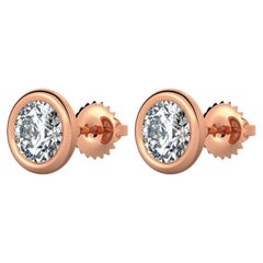 Boucles d'oreilles en or rose 14 carats serties de diamants ronds avec 0,5 carat de diamants naturels
