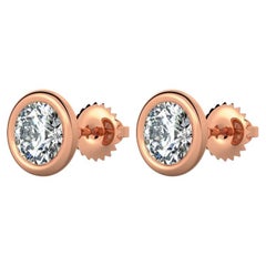 Runde Diamant-Ohrringe aus 14 Karat Roségold mit 0,5 Karat natürlichen Diamanten in Lünettenfassung