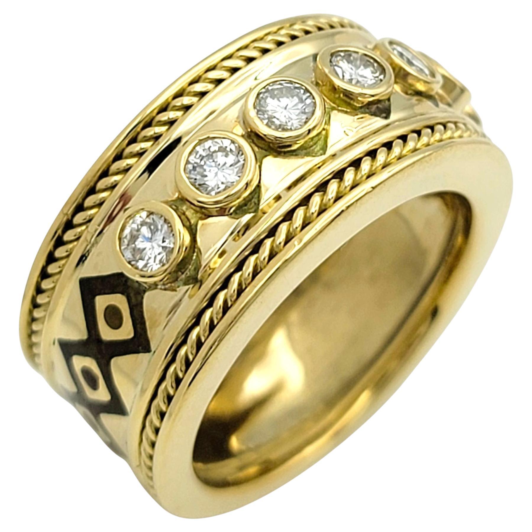 Ring mit geometrischem Motiv aus 18 Karat Gelbgold mit rundem Diamant in Lünette im Angebot