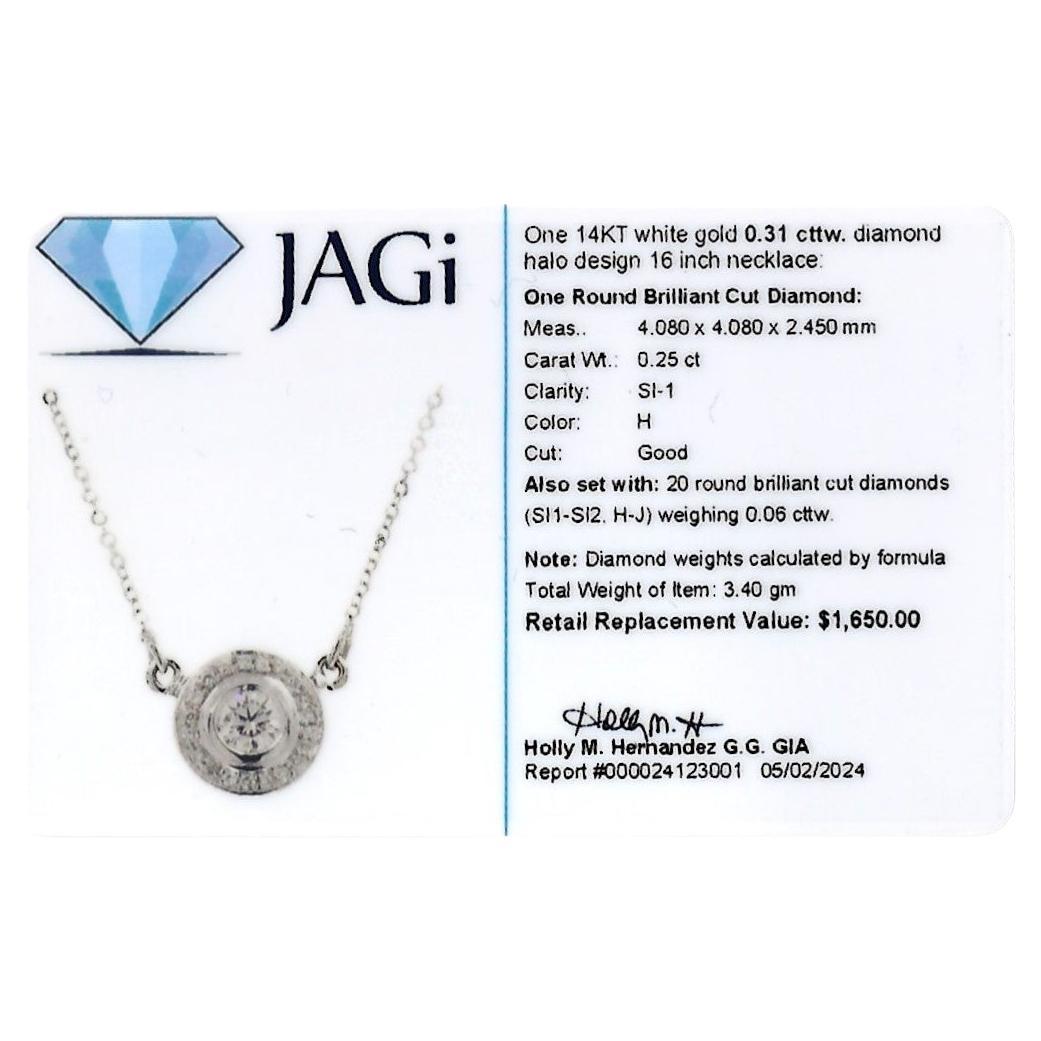 Collier pendentif halo de diamants ronds sertis en or blanc 14 carats en vente 4