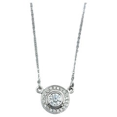 Bezel Set Round Diamond Halo Design Pendant Necklace in 14 Karat White Gold