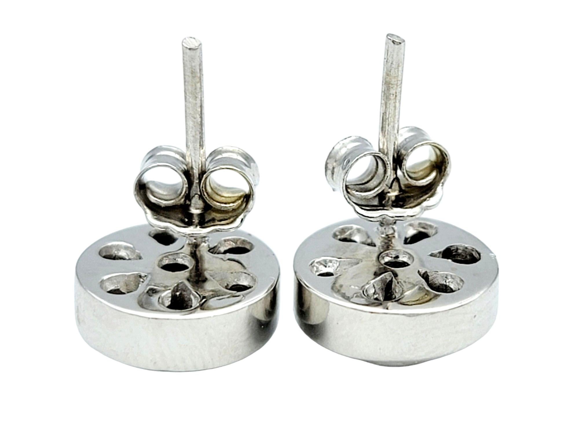 Round Cut Bezel Set Round Diamond Halo Design Stud Earrings in 14 Karat White Gold For Sale