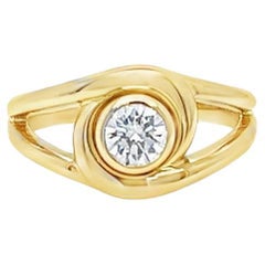 Bezel Set Round Diamond Modern Engagement Ring in Yellow Gold