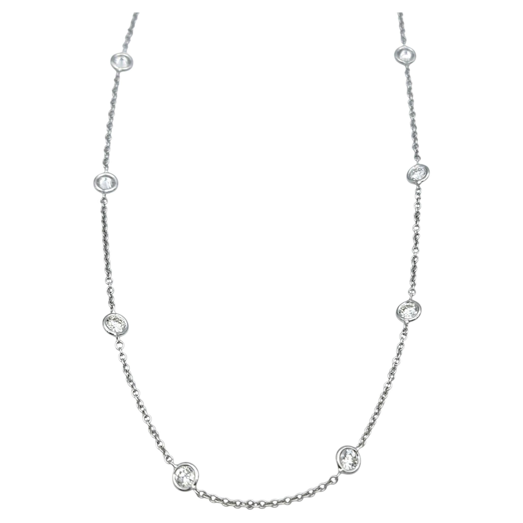 Bezel Set Round Diamond Station Necklace in 18 Karat White Gold