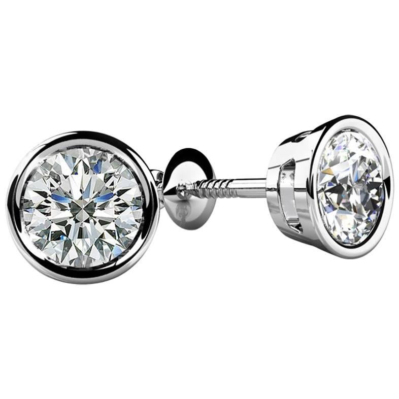 Bezel-Set Round Diamond Stud Earrings '1/3 Carat, Very Good, SI1-SI2' Screw Back