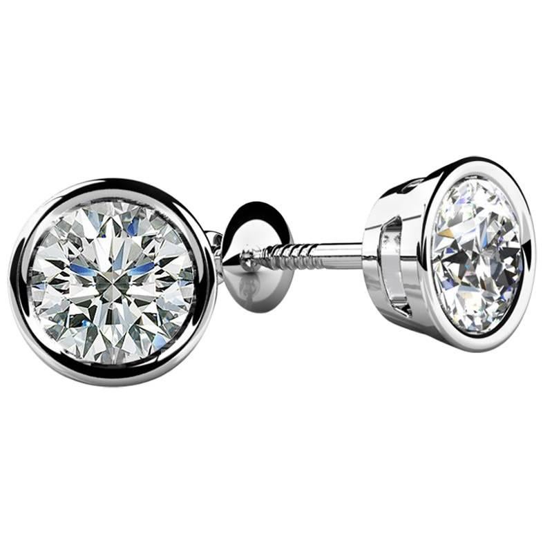 Bezel-Set Round Diamond Stud Earrings ‘1/5 Carat, Very Good, SI1-SI2’ Screw Back