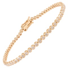 Bezel Set Round Diamond Tennis Bracelet 1.37 CTW in Solid 14K Yellow Gold