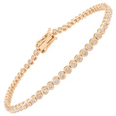 Bezel Set Round Diamond Tennis Bracelet 1.37 CTW in Solid 18K Yellow Gold